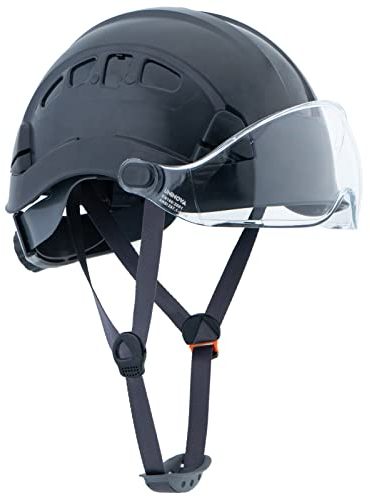 UNINOVA Schutzhelm mit Visier – ANSI Z89.1 zugelassener Bauhelm, verstellbar, 6-Punkt-Federung und atmungsaktiv, belüftet, ideal für Bauarbeiten (A2, schwarzes, klares Visier)