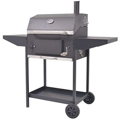 Mogou Holzkohlegrill Smoker mit Ablage, Kohlegrill, BBQ Grill, Griller, Smoker Grill, Grillwagen, Holzgrill, Grills & Smoker, Barbecue, Schwarz