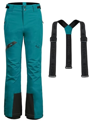Pioneer Camp Pantaloni Sci Donna Cuciture Nastrate Impermeabili 1500mm Pantalone Snowboard Ghette Neve Integrate Ginocchio Articolato Bretelle Staccabili Regolabili Invernali da Esterno（Lake Blue;M