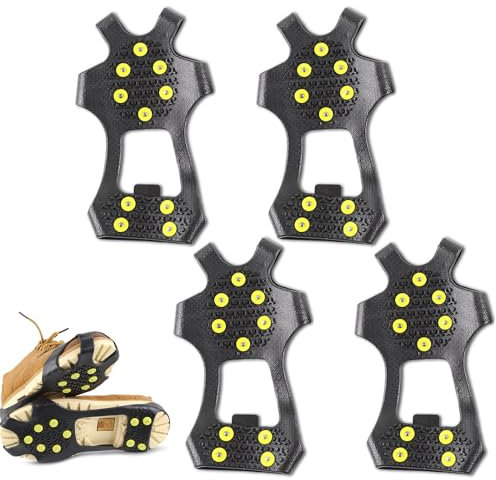 Zasjon 2 Paar Grödel Steigeisen für Bergschuhe mit 10 Zähne Edelstahl Schuhspikes Anti Rutsch Verdickte Schuh Spikes Schuhkrallen für Schnee und EIS, Schneespikes für Wandern Winter Outdoor, L(40-45)