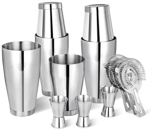 Mwellewm Cocktail Shaker Set Bartender Kit, 12 Pcs Boston Drink Shaker with Strainer Bartending Martini Shaker Tin with 18oz & 28oz Mixed Alcohol Shaker Stainless Steel Bar Tool for Beginner