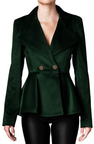 Office Jackets for Women One Button Lapel Ruffle V Neck Velvet Blazers Green