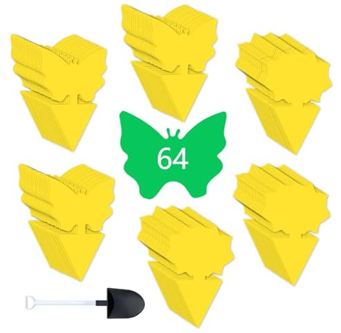 64 Stück Klebefallen für Gnit, Gelbe Klebestreifen für Pflanzen, Fungizid-Gnit-Fallen mit Schaufel, ungiftig für Gnit, Fruchtfliegen, Weiße Fliegen, Blattläuse, Minierfliegen.
