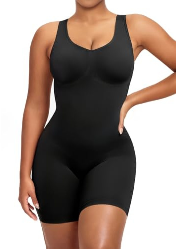 YIANNA Body Gaine Ventre Plat Femme Amincissante Gainant Sculptant Invisible Sans Couture Combinaison Shapewear Bodysuit Minceur Noir L/XL 5310
