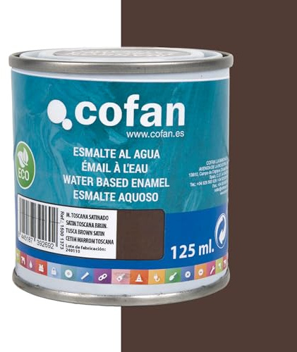 Cofan Esmalte ecológico al agua multisuperficies | Acabado: Brillo | Envase: 125 ml (Marrón Toscana Satinado)
