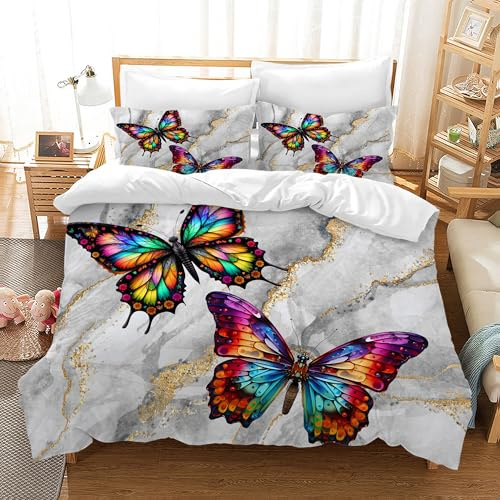 WZXGHE Copripiumino Farfalle 220x240,Set Di Biancheria Da Letto Morbida Microfibra Farfalla,Con 1 Copripiumino Chiusura Lampo E 2 Federe 50 X 75 Cm (Farfalle-2, 220x240cm)