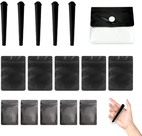 16 Pièces 120mm Tubes Etuis Anti-Odeurs Hermétiques Kit, Comprend 5 Tubes Etuis Anti-Odeurs Hermétiques, 10 Sacs Hermétiques, 1 Pochette à Cendres, Idéal pour Les Hommes
