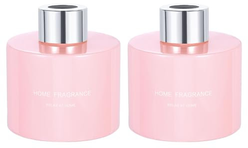 HARFINGTON 2pcs Empty Glass Diffuser Bottle 140ml/4.7oz Refillable Fragrance Accessories Aromatherapy Jar Container for Replacement Reed Diffuser DIY Home Bathroom Pink with Silver Tone Cap