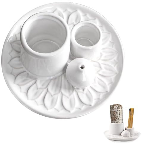 Räucherschale, Palo Santo Halter, 4 in 1 Multi-Functional Incense Burner Holder, Incense Sticks Holder mit Ascheauffangplatte, Räucherstäbchen Halter, Incense Holder, für Meditationsraum Yoga