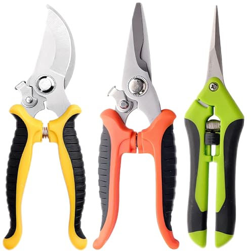 3 Piece Set Secateurs & Pruning Scissors, Stainless Steel Flower Scissors, Pruning Shears with Locking Mechanism, Garden Cutters for Fruit Branches, Vegetables, Plants, Bonsai and Bouquet Making