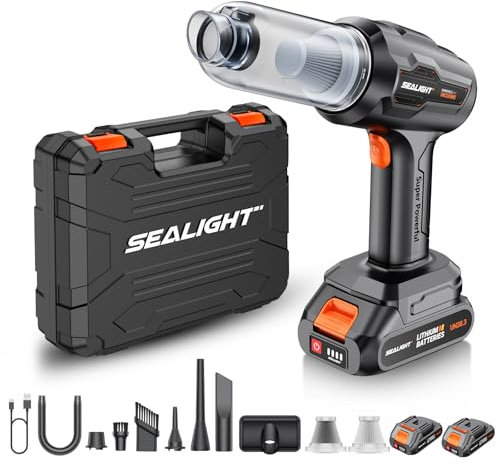 SEALIGHT Handstaubsauger Akku, 21000PA 9-in-1 Handstaubsauger Akku Kabellos,Zwei Batterien Lange Ausdauer, Auto Staubsauger Stark für Auto, Haus, Büro und Tierhaarreinigung