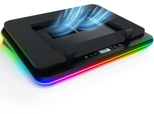 KLIM Turbofrost Gaming Laptop Cooling Pad - 4 Powerful Turbo Fans - 4 x 4000 RPM, Dynamic RGB, 4-Ports USB, Laptop Cooler 2 Power Modes USB-C/DC, Sealed Foam for Fast Cooling - Up to 17in - Black