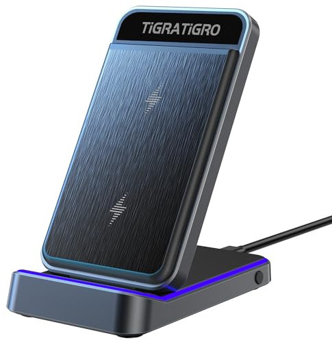 TigraTigro Cargador inalámbrico 15 W Qi plegable, carga rápida para iPhone 16/15/14/13/12, Samsung Galaxy Google Pixel, soporte para auriculares, diseño compacto (negro)