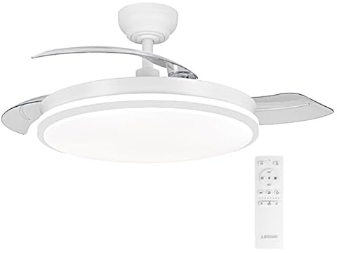 Ventilador de techo con luz con mando 3 aspas, Motor DC 30W+42W Luz LED,temporizador, 6 velocidades, aspas retráctiles, 3 temperaturas de luz, función verano-invierno Silencioso (Blanco puro, 50CM)