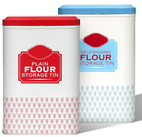 Besto Flour Storage Containers | Self Raising Flour Tin with Lid | 18.5 X 9.2 X 12 Cm Storage Tins to Keep Flour Fresh & Clean (Self Raising & Plain)