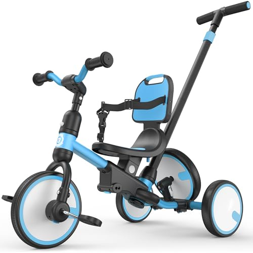 besrey Tricycle pour Tout-Petits de 1 à 3 Ans, avec Roue de Secours, Tricycle Multifonctionnel pour Enfants avec Barre de poussée, Dossier et Ceinture de sécurité