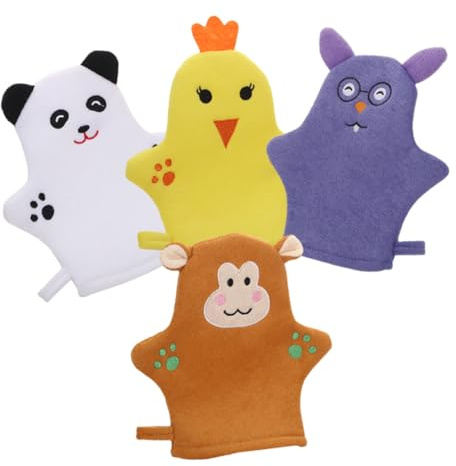 TOGEVAL Lot de 4 Débarbouillettes pour Bébé en Polyester Doux, Moufles de Bain Moussants Confortables pour Nettoyage Corporel et Exfoliation du Dos