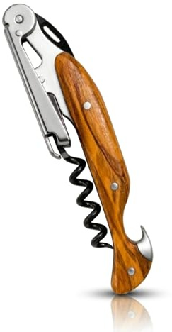 Sacacorchos de Camarero Profesional FALCORK® 144 Agilidad – Abridor de Botellas de Vino de 1 Paso Rápido con Hélice Marcada Fácil de Usar y Generoso y Cómodo Mango en Madera Natural de Olivo
