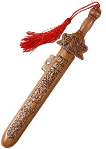 Faroby Wooden Sword 7.1 Inch - Hand-Carved Chinese Peach Wood Kids Sword with Tassel, Decorative Toy for Office and Home Decoration