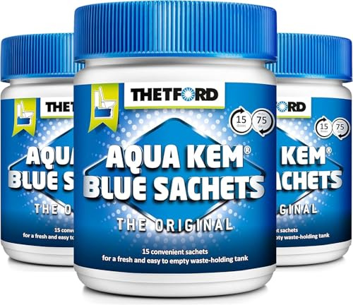 Thetford Mixte LOT 3 X Aqua KEM Blue SACHETS WC Chimique Entretien Caravane Toilettes Produit, Bleu, Grand EU