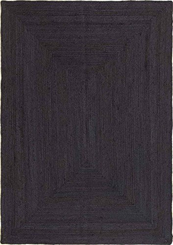 HAMID - Tappeto di Iuta Color Nero Alhambra, Tappeto in Fibra di Iuta al 100%, Juta Naturale, Intrecciato a mano, Tappeti per Soggiorno, Sala da Pranzo, Camera da letto, Corridoi (120x170cm)