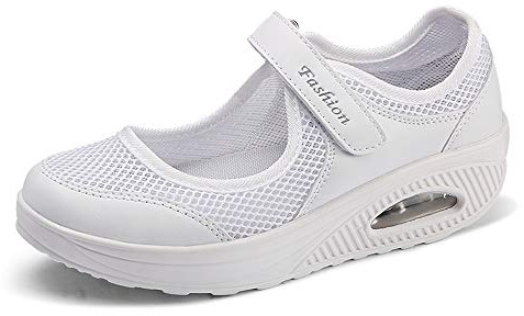 Women's Fashion Flying Woven Cosy Walking Shoes Size 3.5-8UK Super Lightweight Gym Sports Running Shoes Shock Absorbing Trainers White