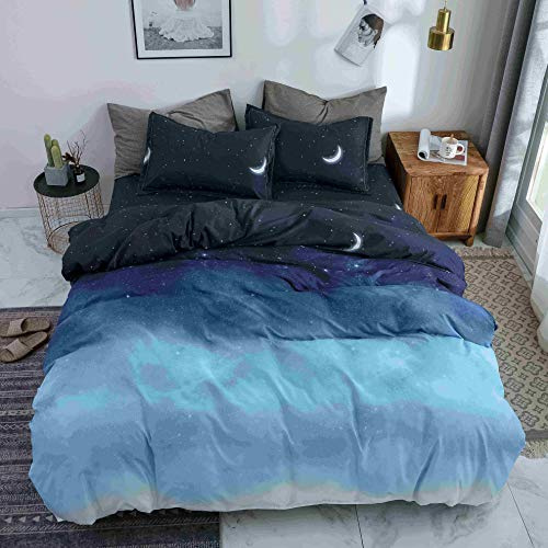FANSU Set di Biancheria da Letto Matrimoniale de 4 Pezzi, Set Elegante Copripiumino per Letto Matrimoniale Chiusura a Zip con Lenzuola Piane e 2 federe (200x200cm,Stella Luna)