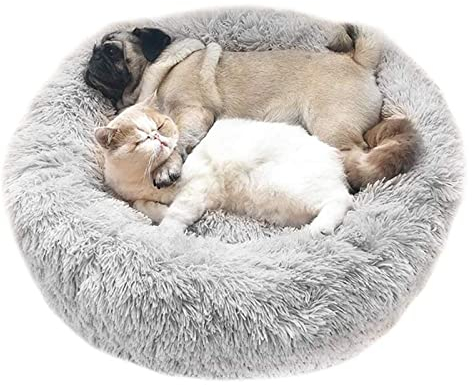 Katzenbett Hundebett Flauschig Waschbar rund Katzenkissen Hundekissen Plüsch Haustierbett Donut Hundekorb Katzenkorb für Katzen und kleine mittelgroßen Hunde (70CM, Hellgrau)