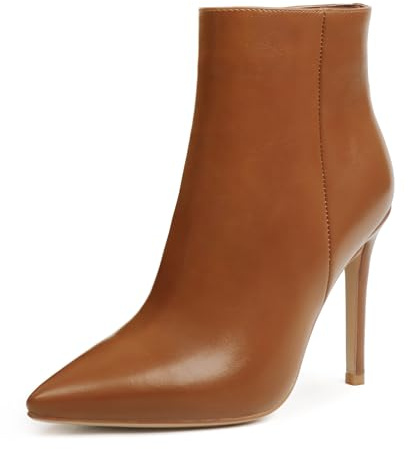 HECATER Ankle Boots for Women Stiletto High Heel Pointed Toe Boots with Zipper 10cm Brown US 6