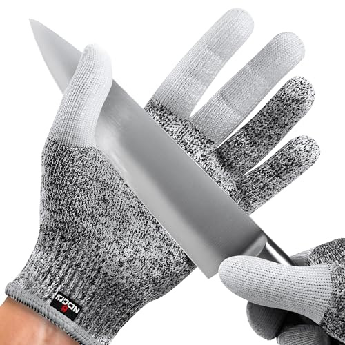 NoCry Cut Resistant Kitchen and Work Safety Gloves with Reinforced Fingers and Level 5 Protection; Ambidextrous, Machine Washable, and Food Safe. Medium