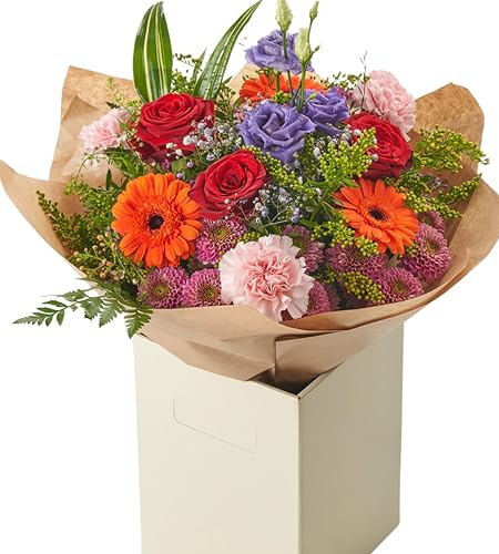 Red Blish Fresh Flower Bouquet of Rose, Gerbera Bright Arrangement for Delivery Birthday Celebrations, Anniversary, Get Well, Thank You, Indoor Floral Festive Christmas, Halloween, Gift Weddings