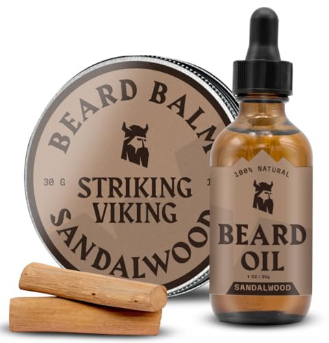 Striking Viking Bartöl und Bartbalsam - Bartpflege-Set für Männer mit natürlichem Bartöl und Bartbalsam-Spülung - angereichert mit Argan- und Jojobaöl, Sandelholz