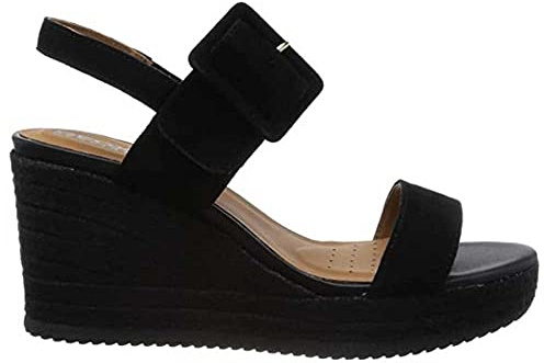 Geox Femme D Ponza Espadrilles Wedge Sandal, Noir, 41 EU