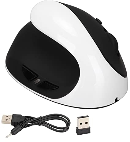 for WINDOWS0 Ratón para Zurdos, Inalámbrico 2.4G USB Ratón Vertical Ergonómico para Mano Izquierda Ratón Recargable dpi de 3 Niveles para 2000, XP, Vista, CE, 7, Win10, Linux,(Blanco Negro)
