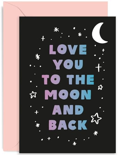 Old English Co. Carte cosmique Love You To The Moon And Back – Élégante carte d'anniversaire de lune et d'étoiles pour lui ou elle | Intérieur vierge avec enveloppe