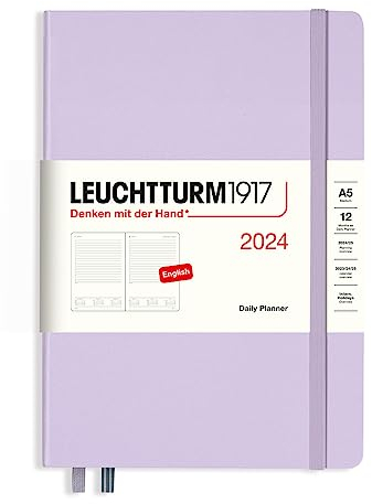 LEUCHTTURM1917 367876 Tageskalender Medium (A5) 2024, Lilac, Englisch, 12 Monate