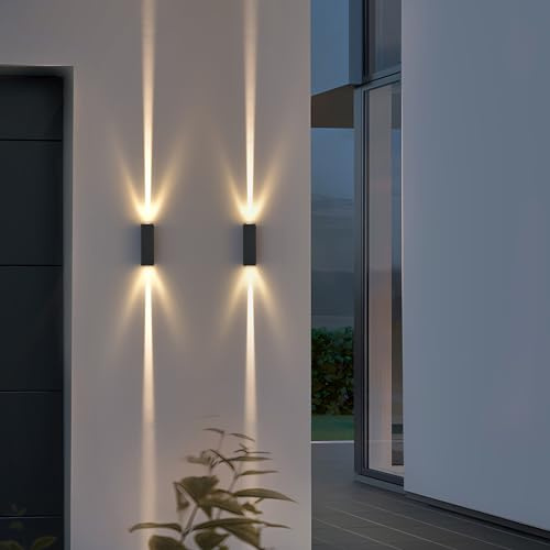 Outdoor Wall Light 2Pack, LED Up and Down Lights, IP65 Aluminum Waterproof Outdoor Wall Lamps, Modern Porch Lantern Spotlights, 3000k 6W Black Exterior Wall Sconces