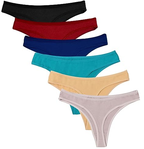 DRESHOW Tangas en Coton pour Femmes Underwear String Culotte Hipster Taille Basse Invisible, Lot de 6