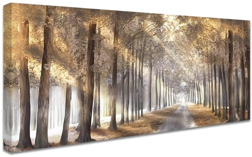 Albero della foresta soleggiato Stampa su tela con cornice Bosco marrone Astratta Pittura Stampe da Parete Quadri Moderni Poster da parete Stampe da Parete soggiorno Camera da letto 50x120cm