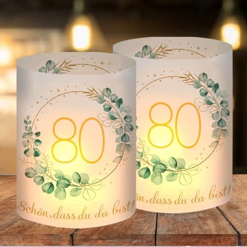 12 Portavelas de Mesa para 80 Cumpleaños, Decoración Cumpleaños Hombre y Mujer de 80 años, Decoración de Mesa Happy Birthday, Adecuado para Velas de té o Velas