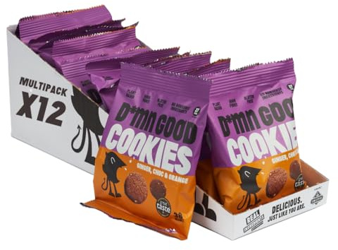 D*mn Good Mini Biscuits - Ginger, Chocolate, & Orange Cookies - Vegan - Plant Based - Gluten Free - Dairy Free - Low Sugar - High Fibre - Natural (12 Pack)