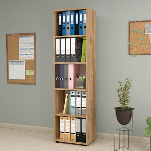 [en.casa] Bibliothèque Design Étagère Autoportante à 5 Niveaux Meuble de Rangement Panneau de Particules 178 x 49 x 30 cm Effet Chêne