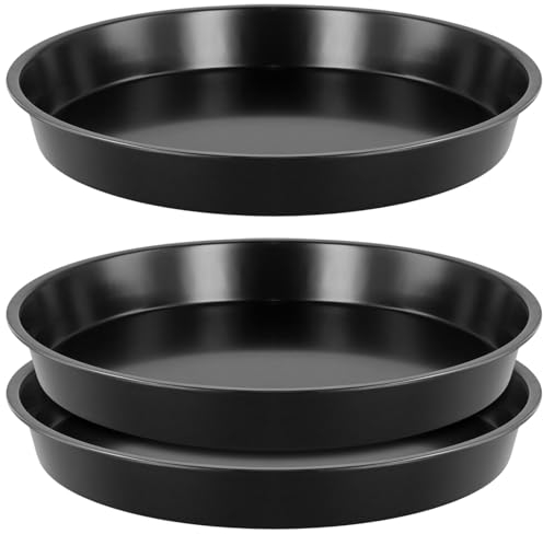 JEUIHAU 3 PCS Round Pizza Baking Tray, 10 inch Non Stick Round Baking Tray Durable Carbon Steel Pan Deep Pan Pizza Tray for Baking Oven, Making Pizza, Home Kitchen