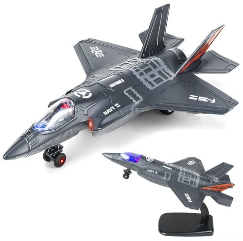 Ynybusi Diecast Airplane Toy for Kids 3+ Years Old Boys, Fighter Planes with Flashing Lights & Sound Functions, Military Aeroplane Model with Holder, Fun Toy