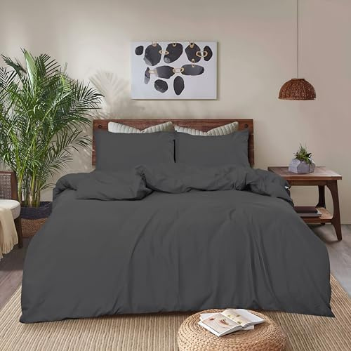 REHAN & CO Single Duvet Cover Sets – Soft Brushed Microfiber Bedding – Plain Quilt Cover With Pillow Cases (Charcoal Grey)