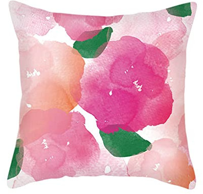 Kissenbezug 60x60 Orange Pink Floral Kissenbezüge Leinen Waschbar Kissenbezug Outdoor Dekokissen Cushion Cover mit Reißverschluss Kissenhüllen für Sofa Wohnzimmer Garten Deko Kissen