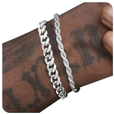 PEALICIOUS Silver Bracelet for Men Bracelets Silver Cuban Link Rope Chain