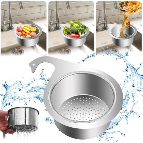 Vibbang Stainless Steel Swan Sink Strainer Basket, Multifunctional Sink Strainer Basket, 8 * 14cm Faucet Hanging Filter Drain Basket, Kitchen Sink Strainer Basket for Filter Kitchen Waste Wash Fruits