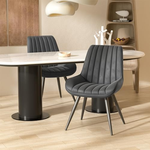 Hawthyhome Dining Chairs Set of 2 |Upholstered Chairs with 10cm Thick Seat Cushion •Upholstered Fabric Dining Chair •Kitchen Chair with Backrest •Modern Armchairs with Metal Legs •Dark Grey