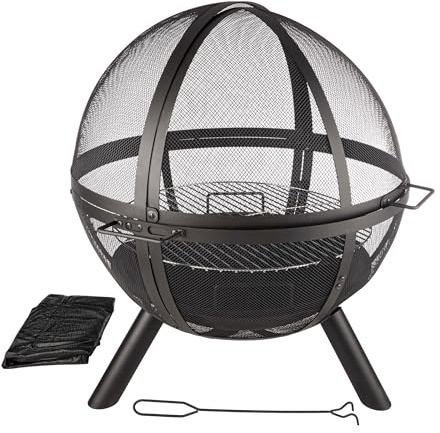 Esfera de Hoguera al Aire Libre, Hoguera de Bola flameante de 30 Pulgadas con Parrilla para Barbacoa, Parrilla de Hoguera de Madera para decoración de Patio Exterior Pure Garden